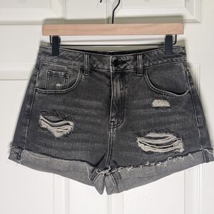 PacSun Black High Rise Mom Shorts Distressed Acid Wash Size 28
